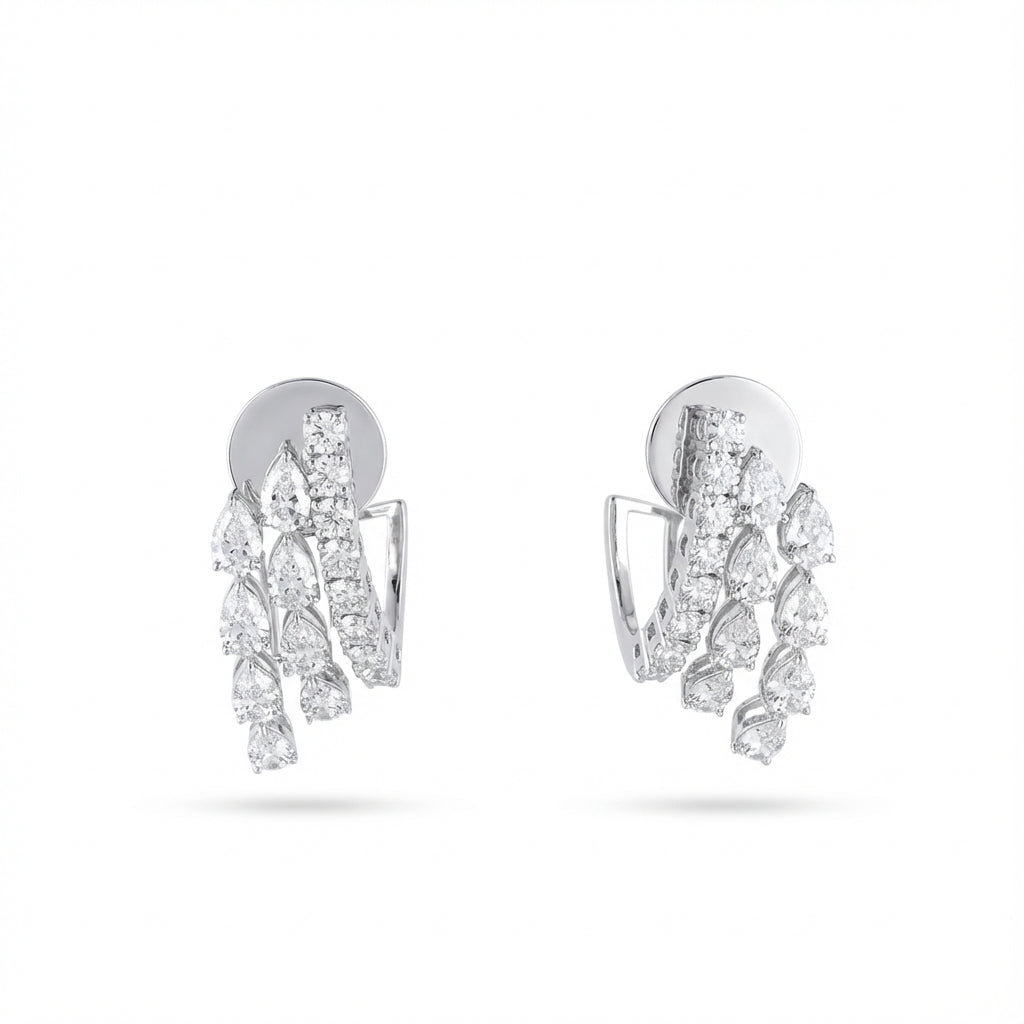 Pear Cascade Earrings in 18K white gold, lab-grown diamond