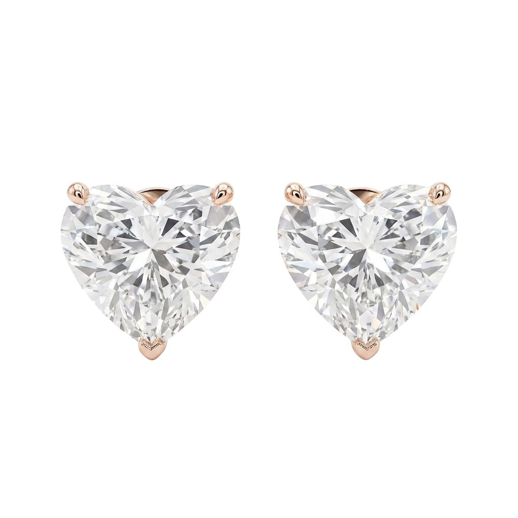 Heart Diamond Stud Earrings in 18K rose gold, lab-grown diamond
