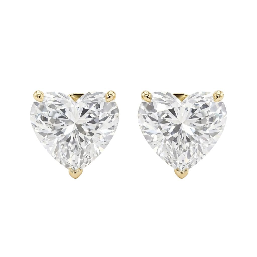 Heart Diamond Stud Earrings in 18K yellow gold, lab-grown diamond