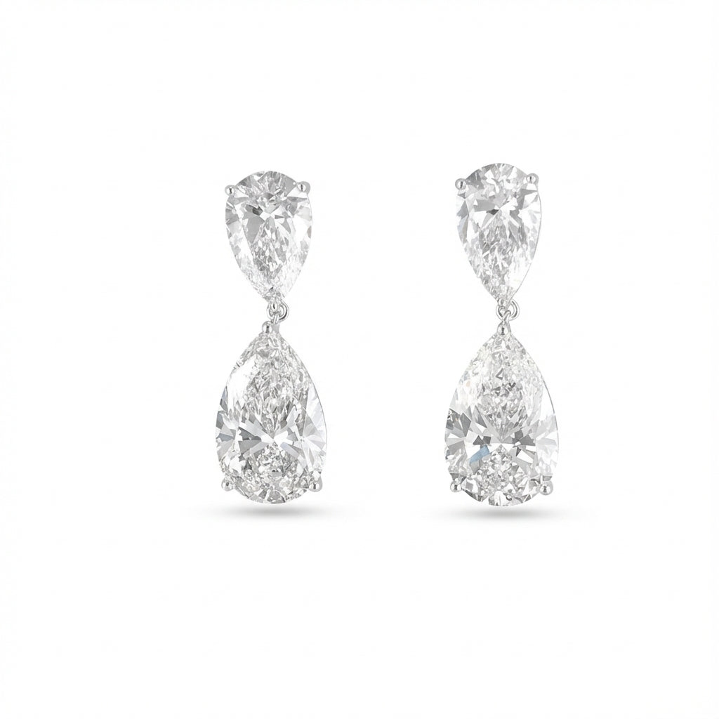 Two-Stone Pear Drop Earrings in 18K white gold, lab-grown diamond