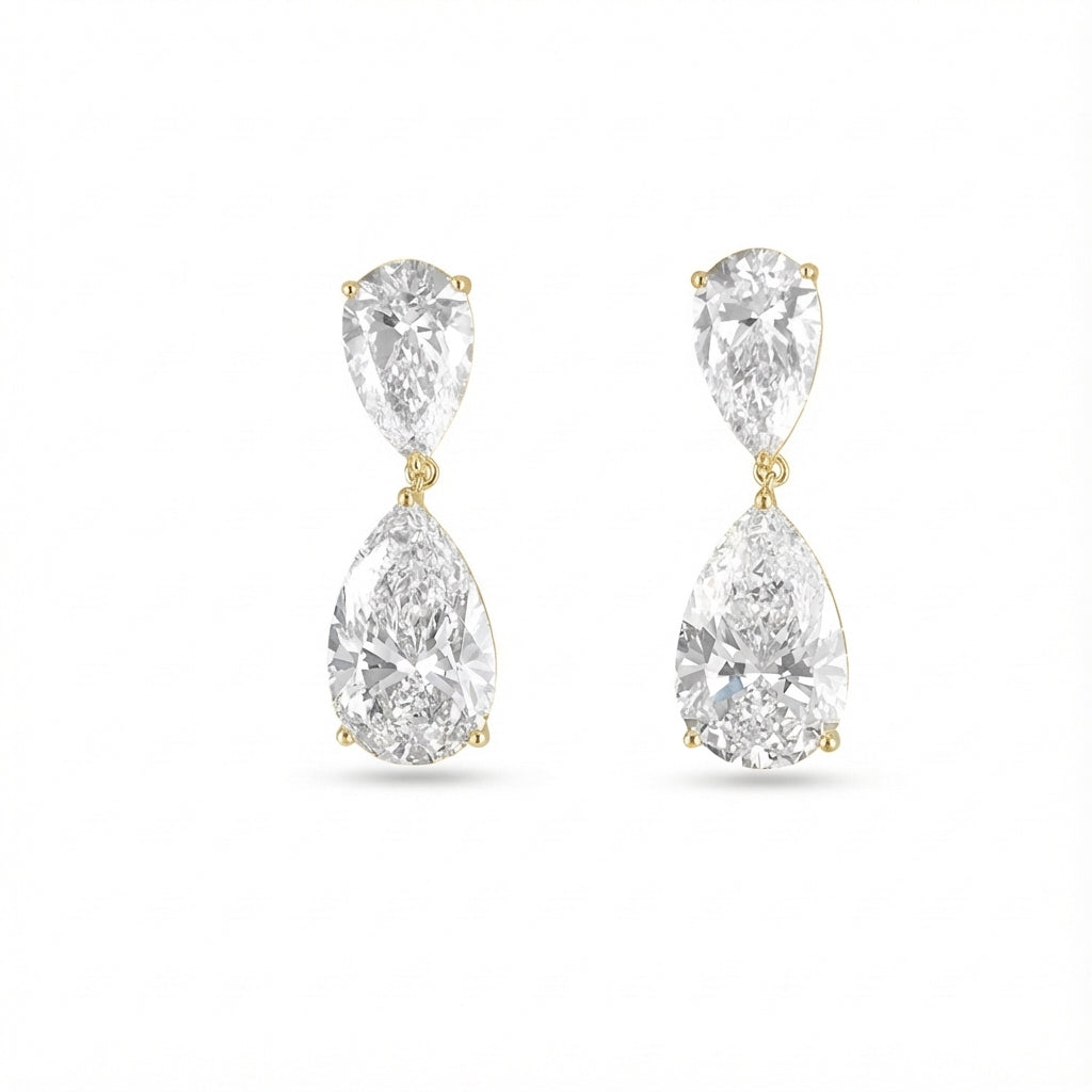 Two-Stone Pear Drop Earrings in 18K yellow gold, lab-grown diamond