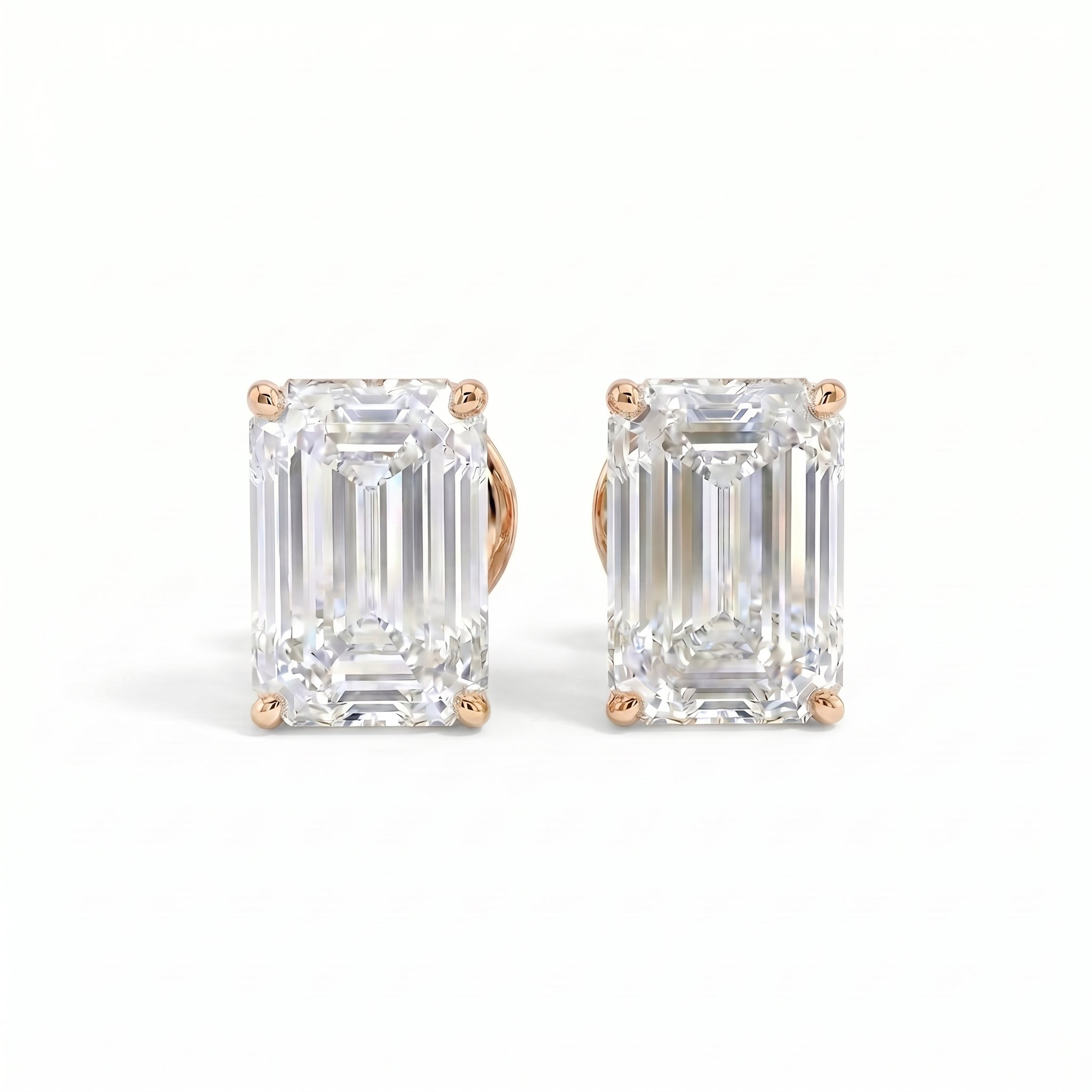 Emerald-Cut Diamond Stud Earrings in 18K rose gold, lab-grown diamond