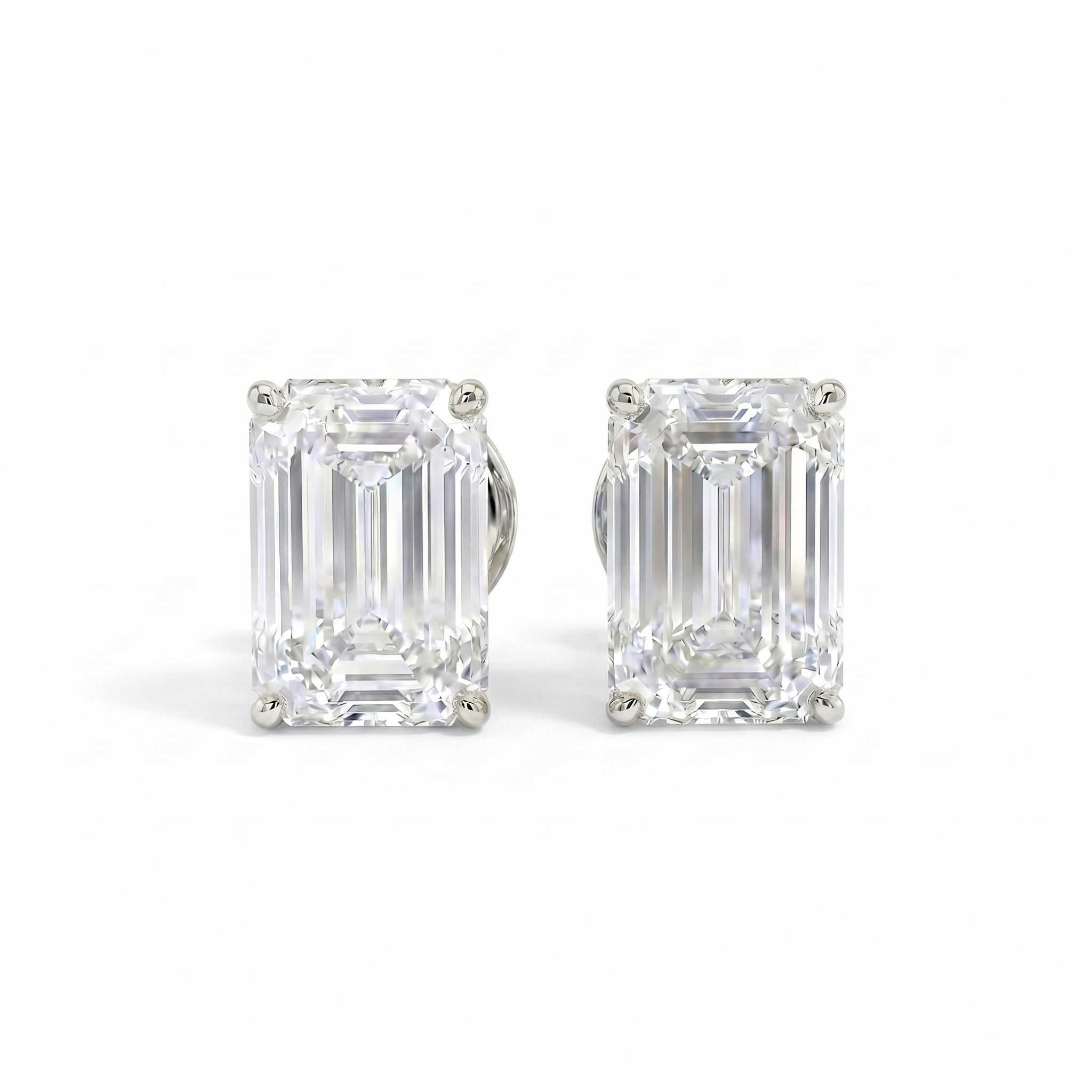 Emerald-Cut Diamond Stud Earrings in 18K white gold, lab-grown diamond