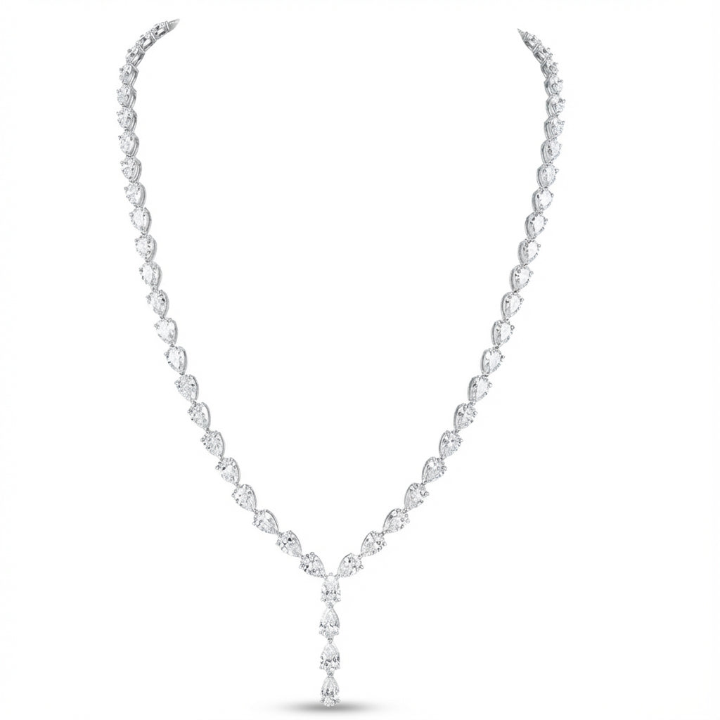 Pear Lariat Necklace in 18K white gold, lab-grown diamond