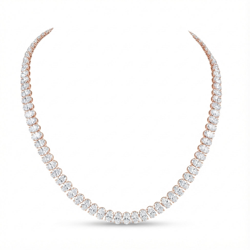 Oval Tennis Necklace in 18K rose gold, lab-grown diamond