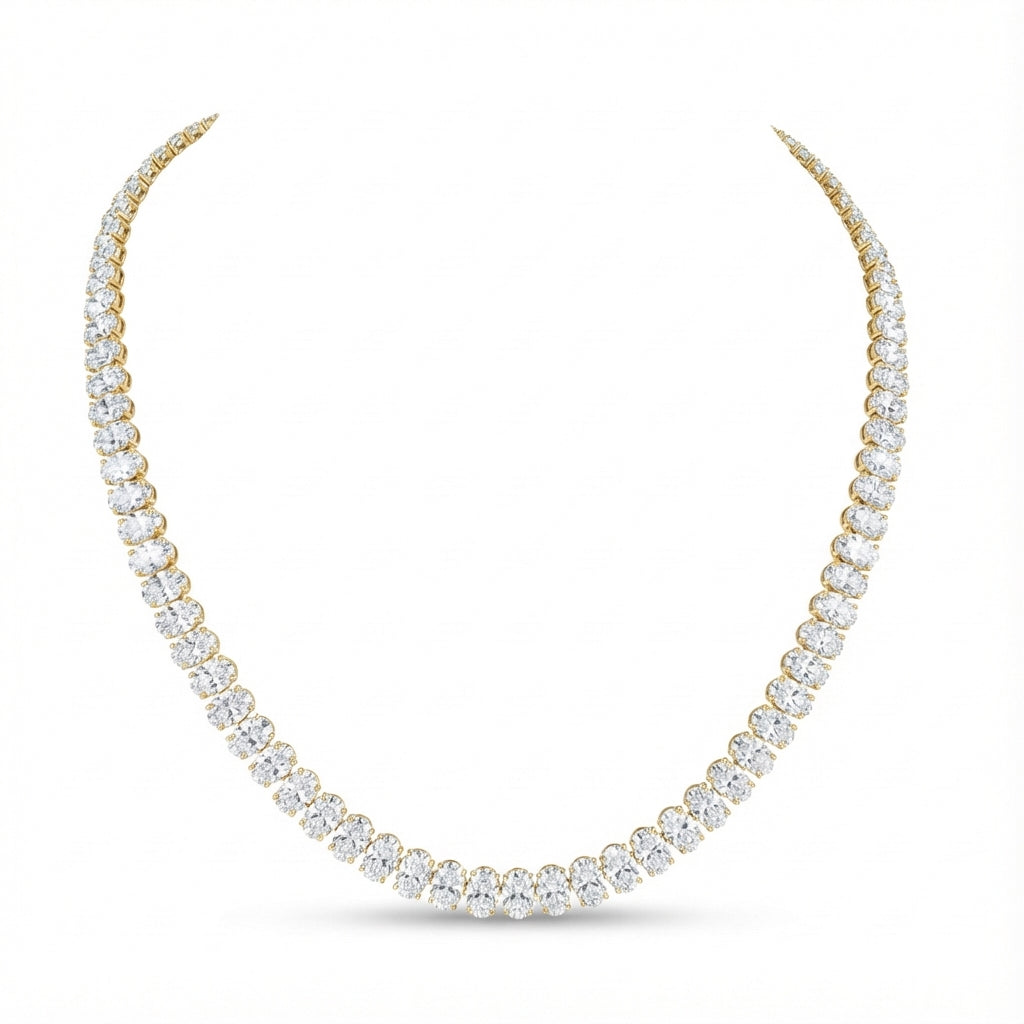 Oval Tennis Necklace in 18K yellow gold, lab-grown diamond