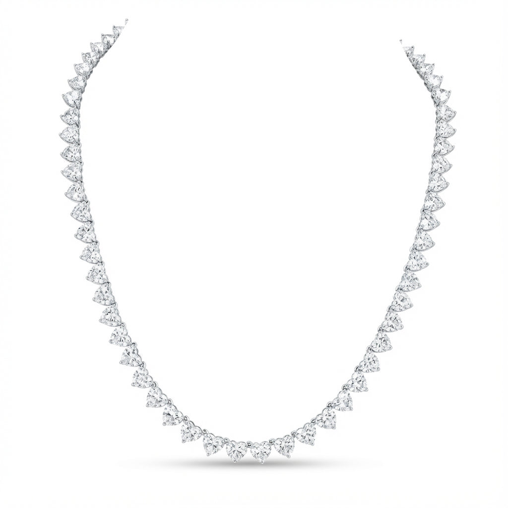Heart-Cut Tennis Necklace in 18K white gold, lab-grown diamond