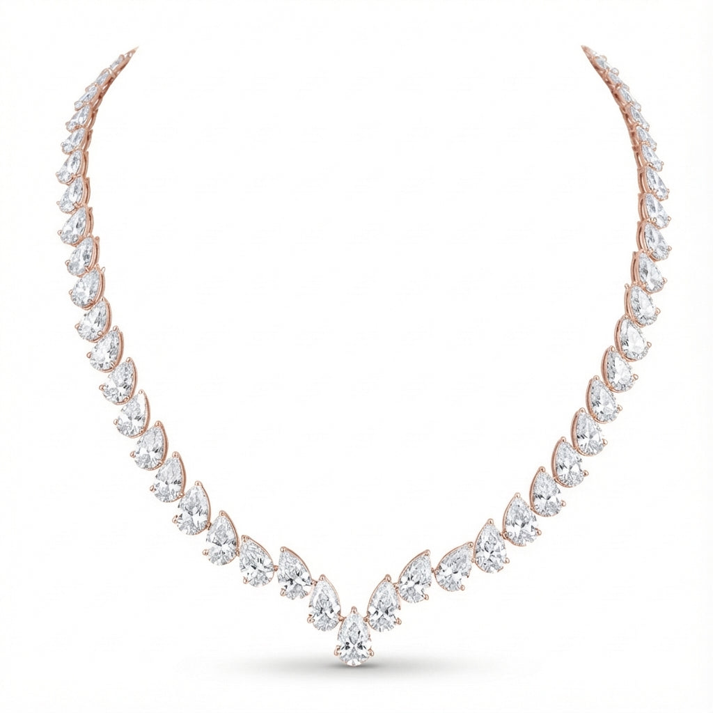 Pear V-Line Necklace in 18K rose gold, lab-grown diamond