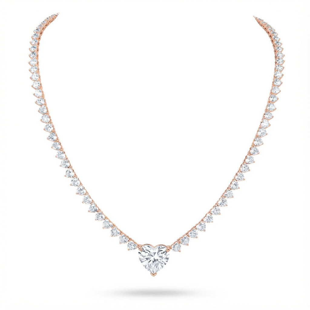Heart Drop Tennis Necklace in 18K rose gold, lab-grown diamond