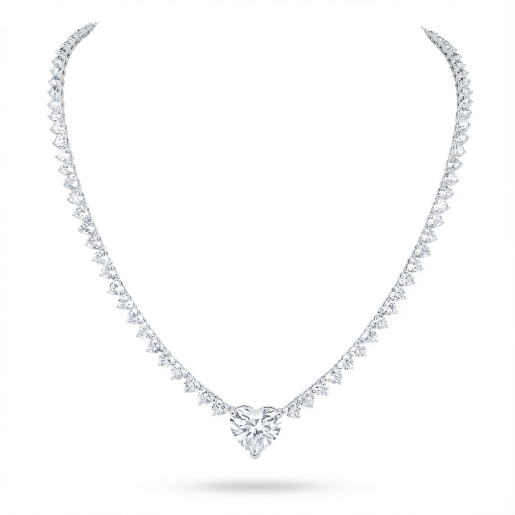 Heart Drop Tennis Necklace in 18K white gold, lab-grown diamond