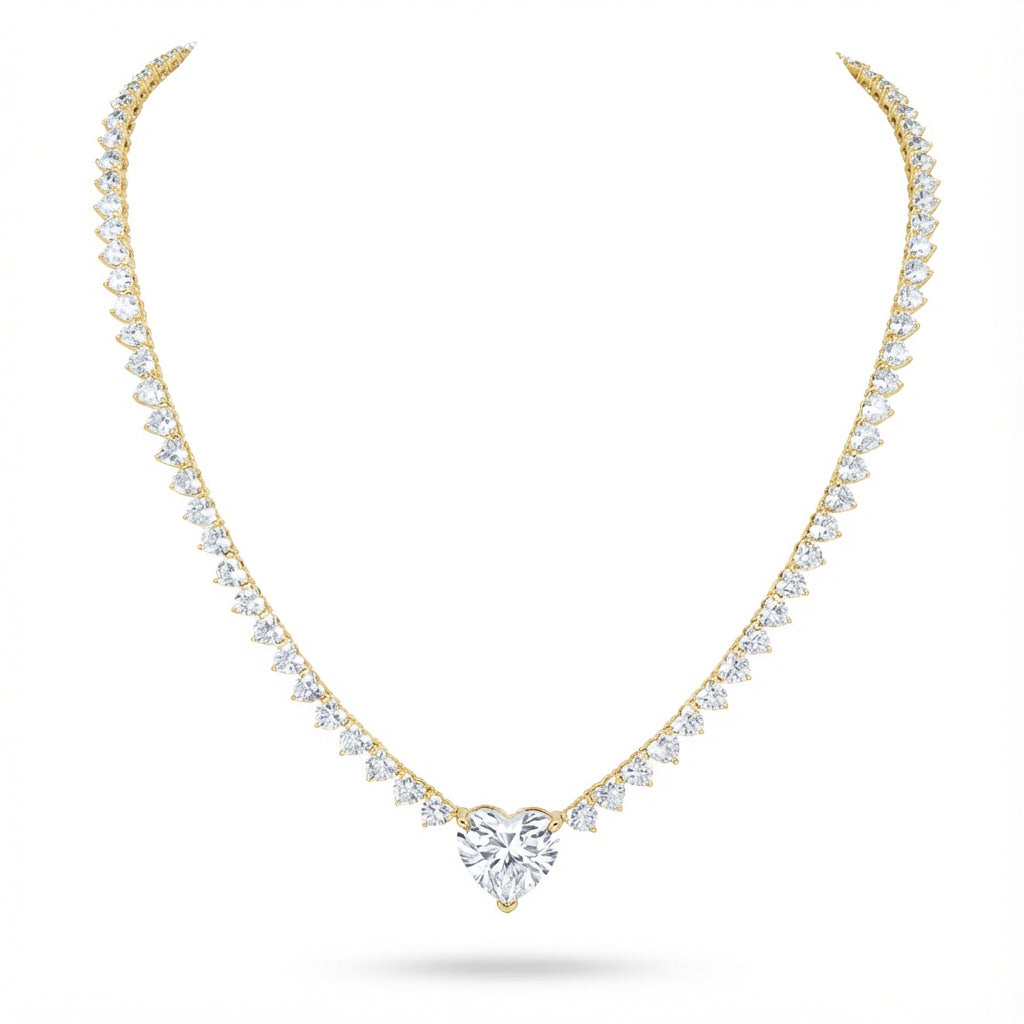 Heart Drop Tennis Necklace in 18K yellow gold, lab-grown diamond
