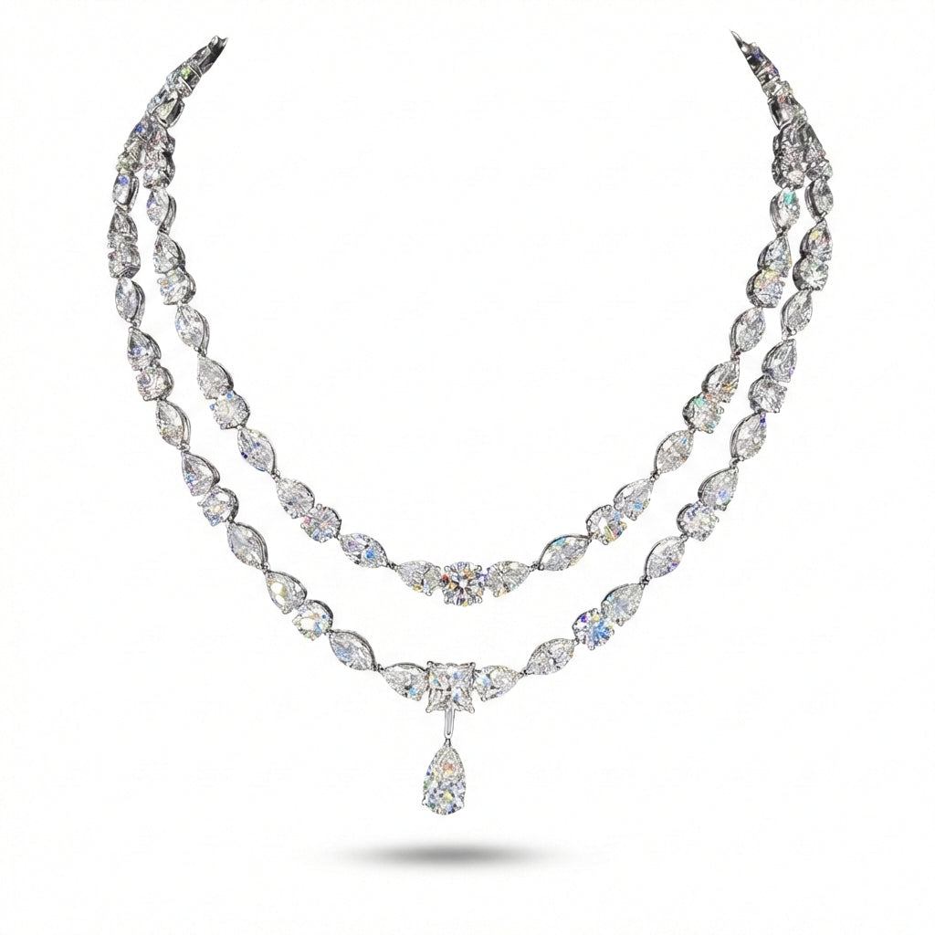 Detachable Two-Line Necklace in 18K white gold, lab-grown diamond