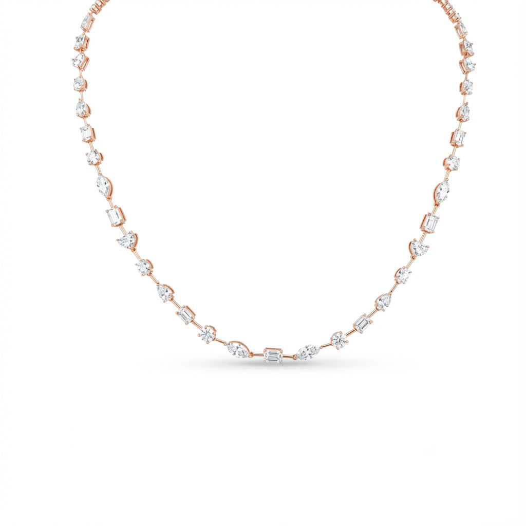 Mixed-Cut Tennis Necklace in 18K rose gold, lab-grown diamond