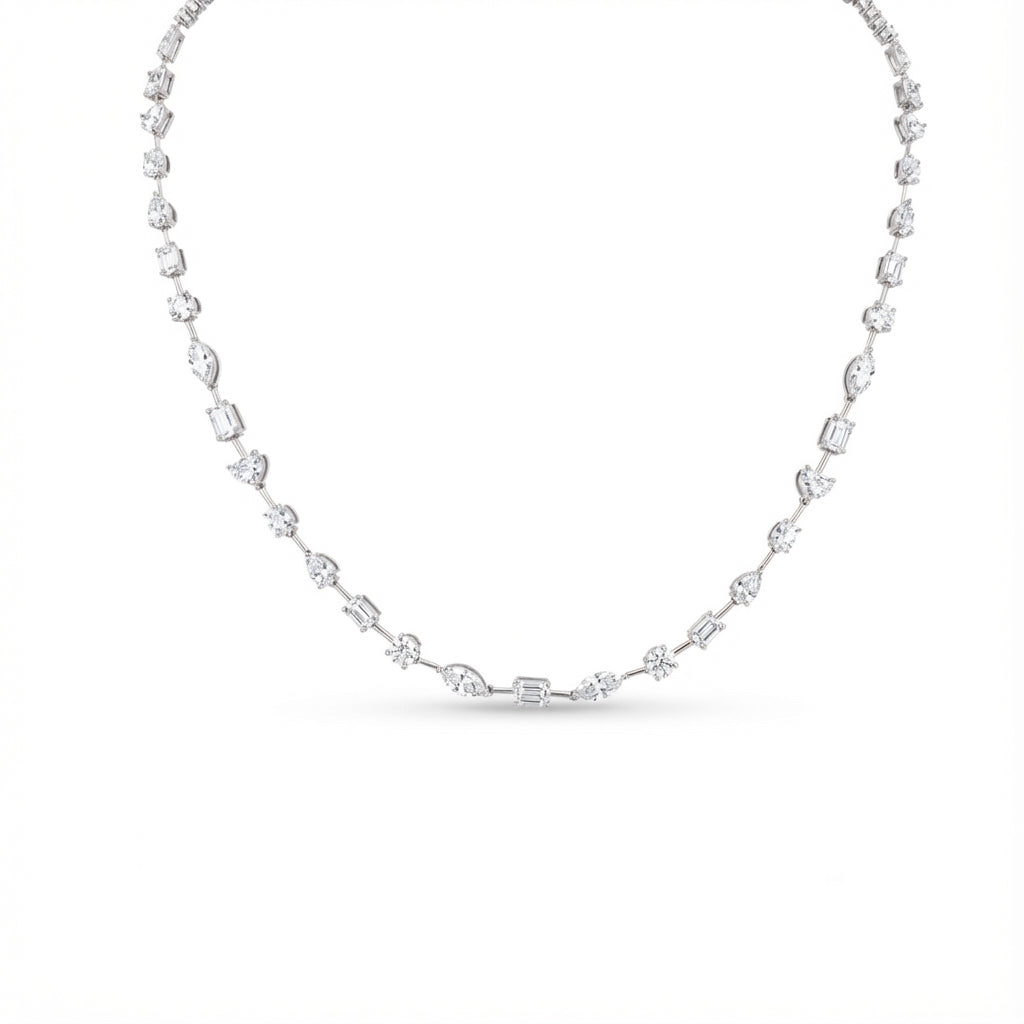 Mixed-Cut Tennis Necklace in 18K white gold, lab-grown diamond