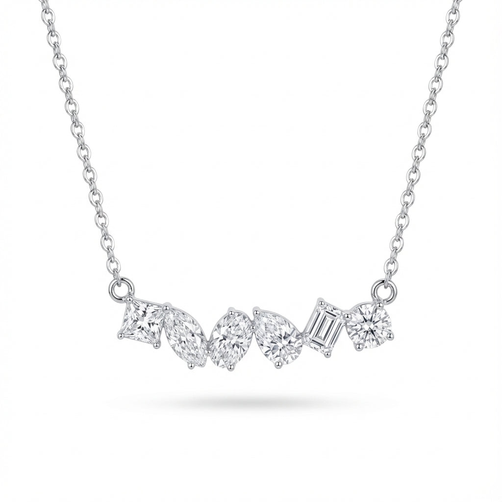 Mixed-Cut A-Line Pendant in 18K white gold, lab-grown diamond