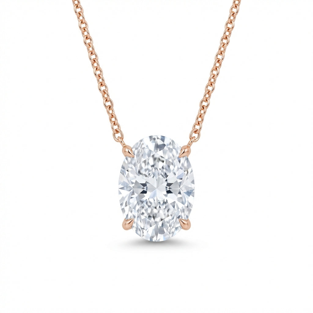Invisible-Set Oval Pendant in 18K rose gold, lab-grown diamond
