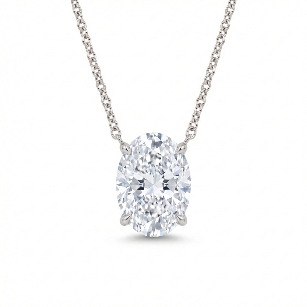 Invisible-Set Oval Pendant in 18K white gold, lab-grown diamond