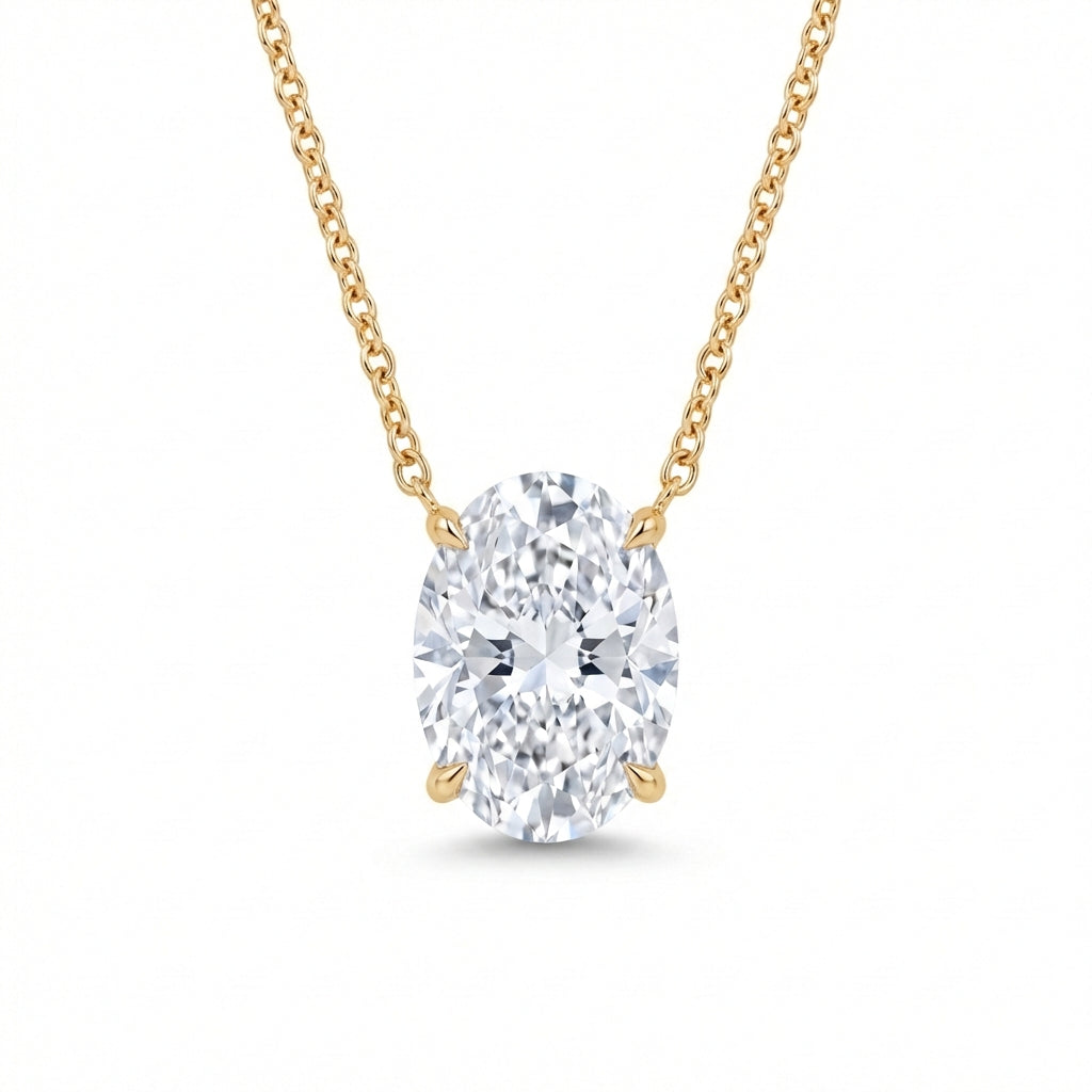 Invisible-Set Oval Pendant in 18K yellow gold, lab-grown diamond