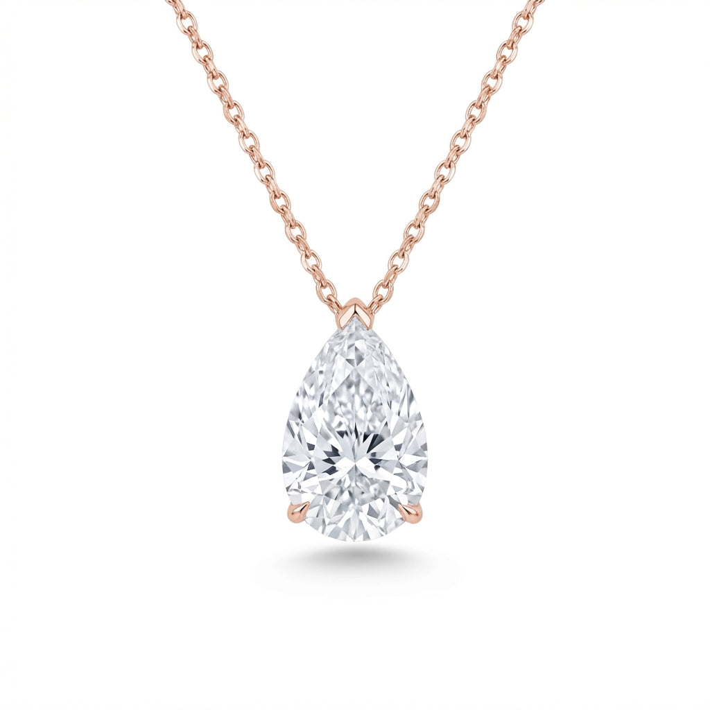 Invisible-Set Pear Pendant in 18K rose gold, lab-grown diamond