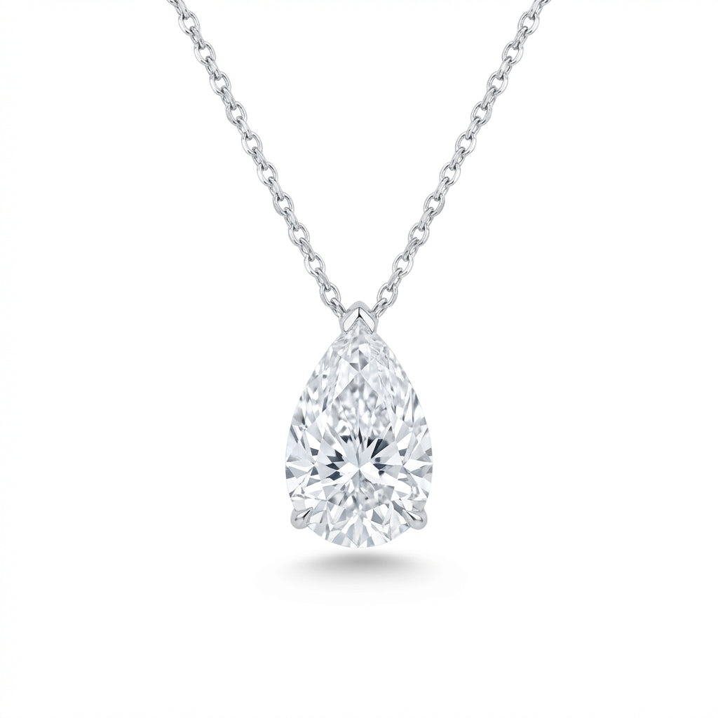 Invisible-Set Pear Pendant in 18K white gold, lab-grown diamond