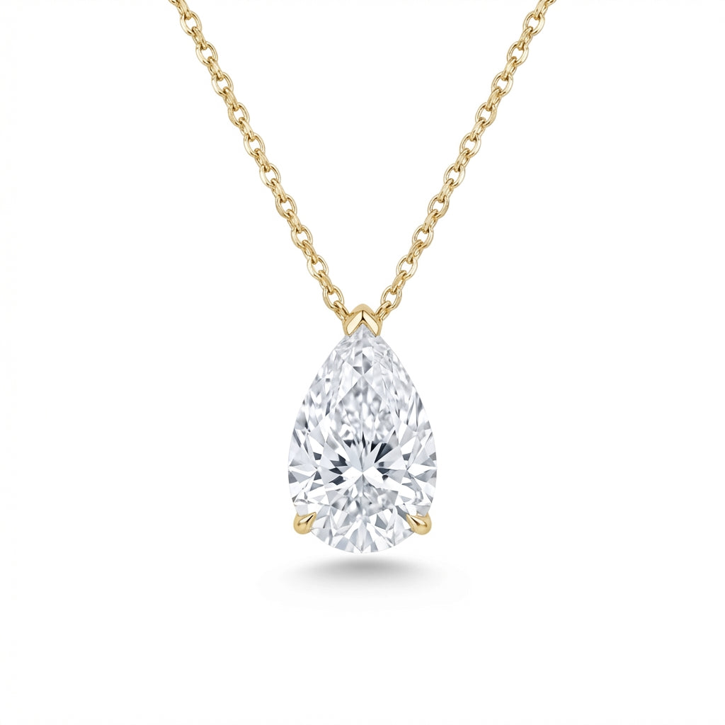 Invisible-Set Pear Pendant in 18K yellow gold, lab-grown diamond