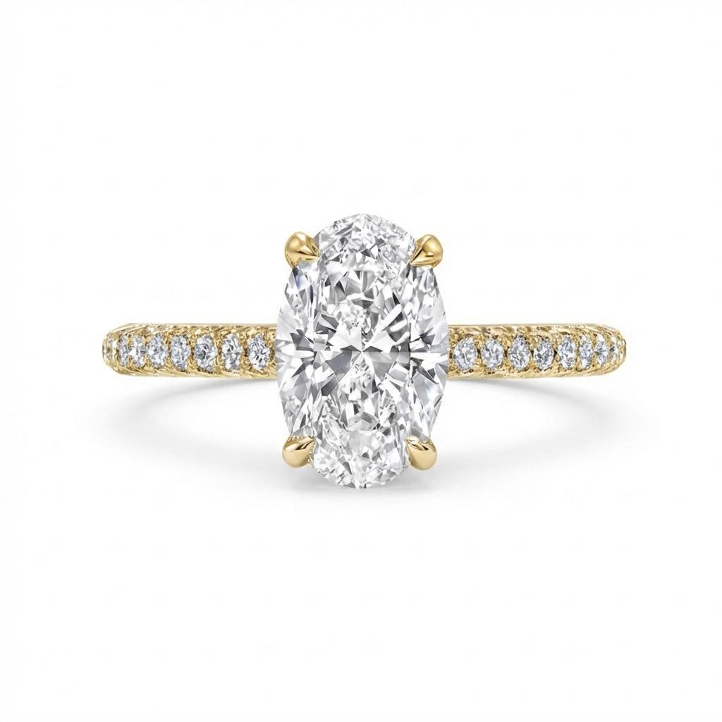 Oval Hidden Halo Ring in 18K yellow gold, lab-grown diamond
