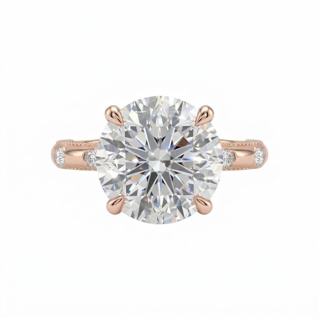 Round Side-Pavé Solitaire Ring in 18K rose gold, lab-grown diamond