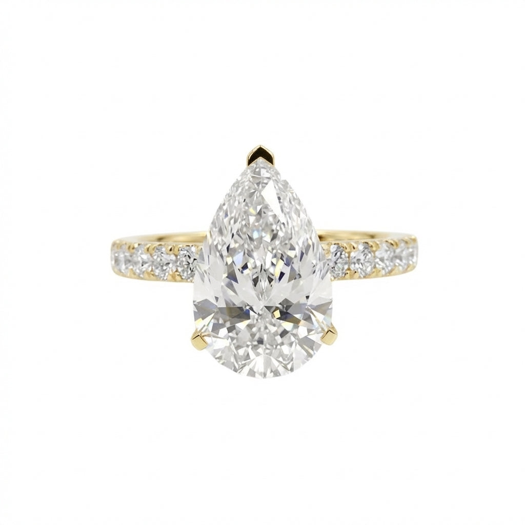 Pear Hidden Halo Ring in 18K yellow gold, lab-grown diamond