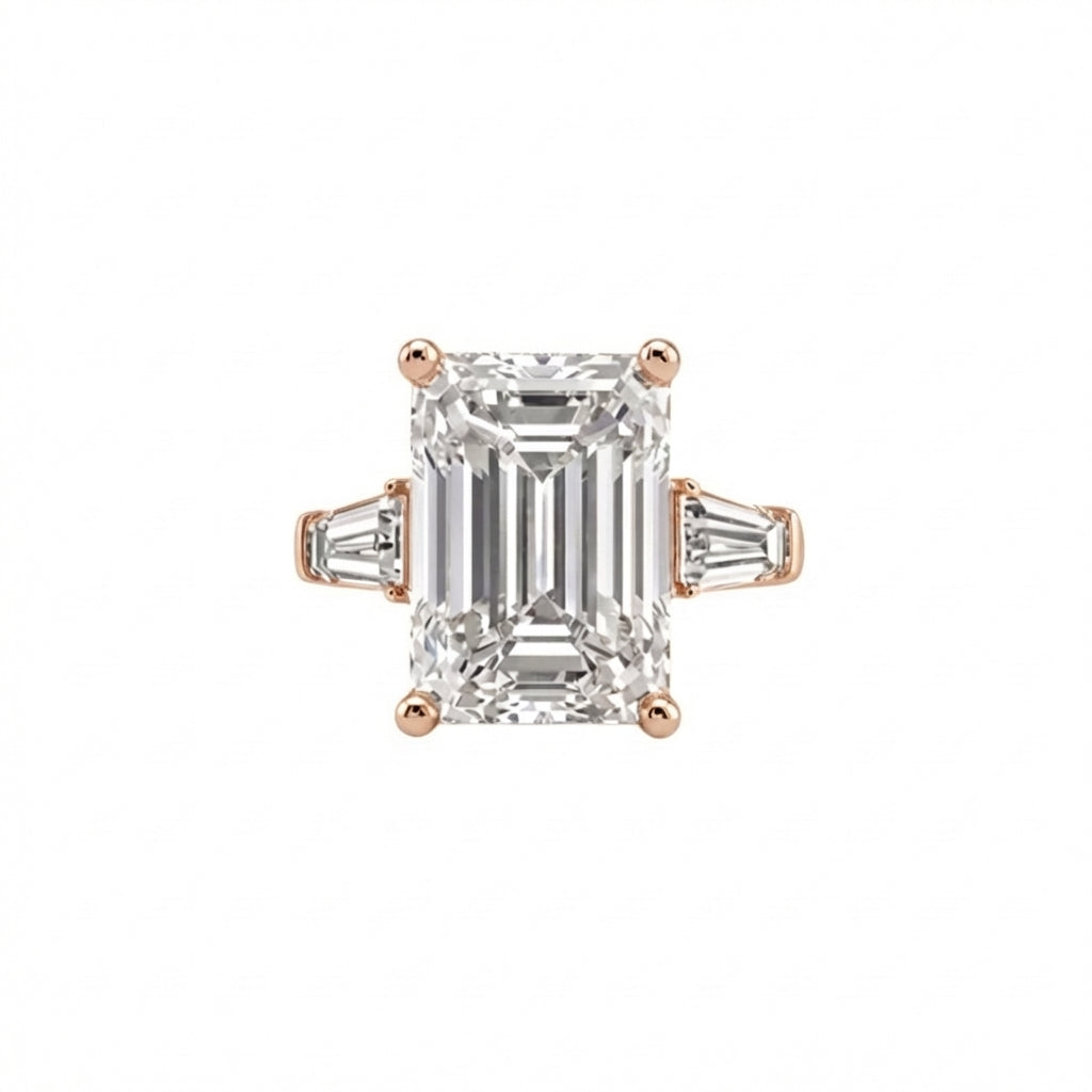 Emerald-Cut Baguette Trilogy Ring in 18K rose gold, lab-grown diamond