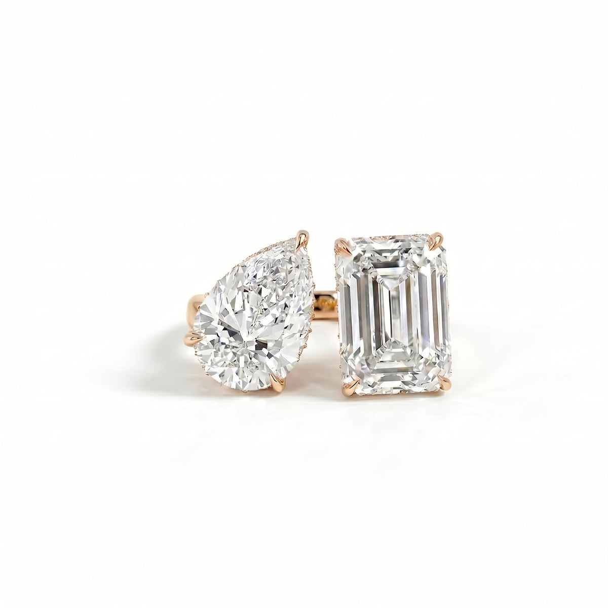 Pavé Toi et Moi Ring in 18K rose gold, lab-grown diamond