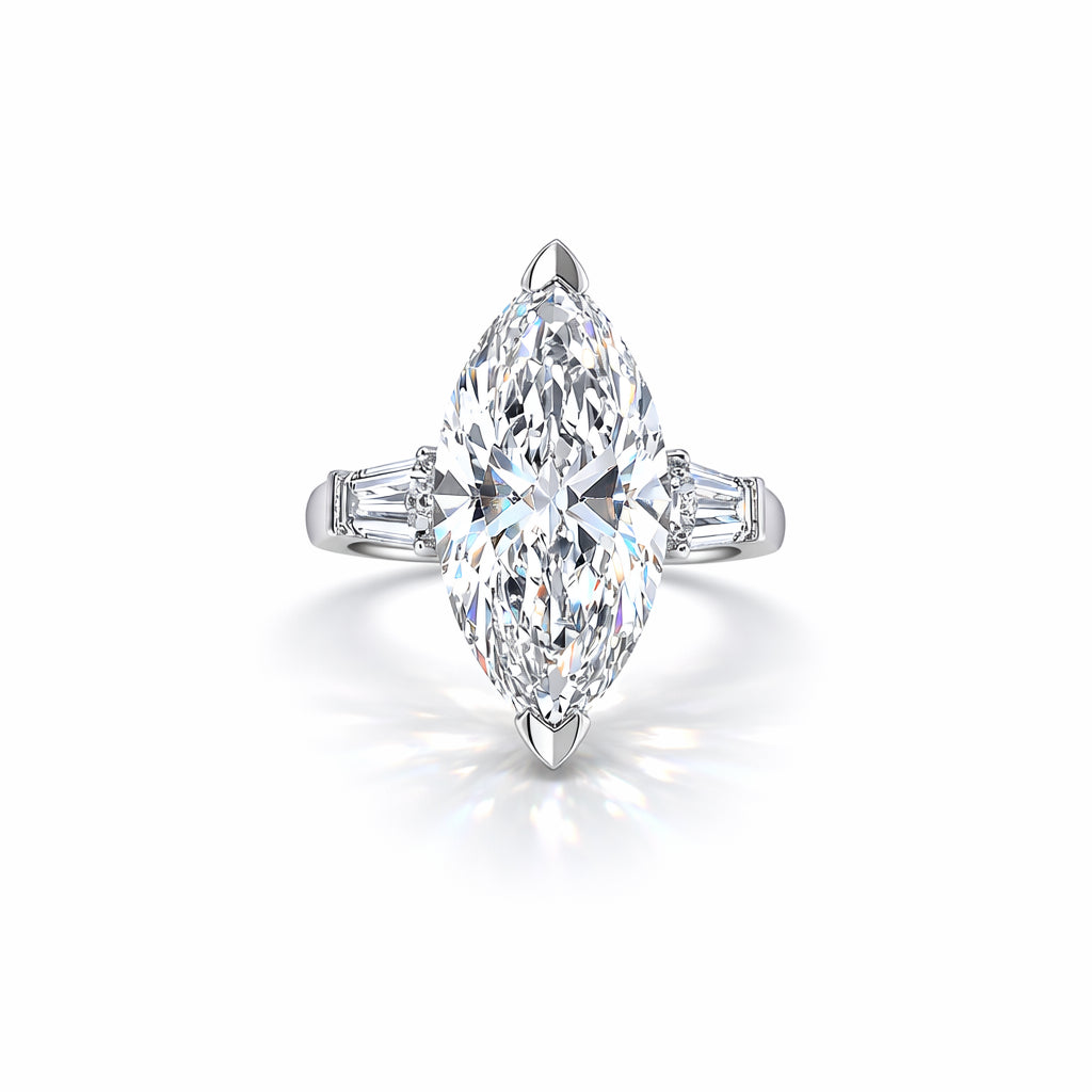 Marquise Baguette Trilogy Ring in 18K white gold, lab-grown diamond