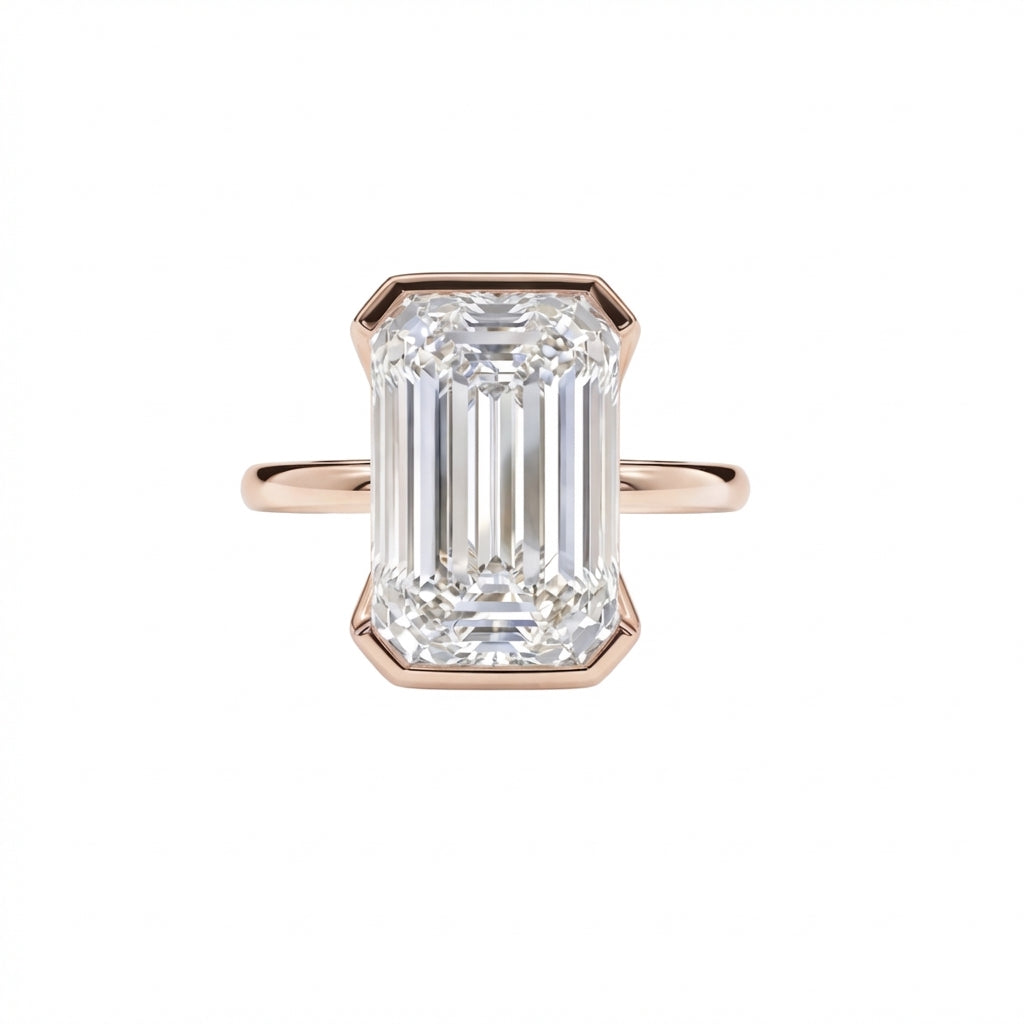 Emerald-Cut Bezel Ring in 18K rose gold, lab-grown diamond