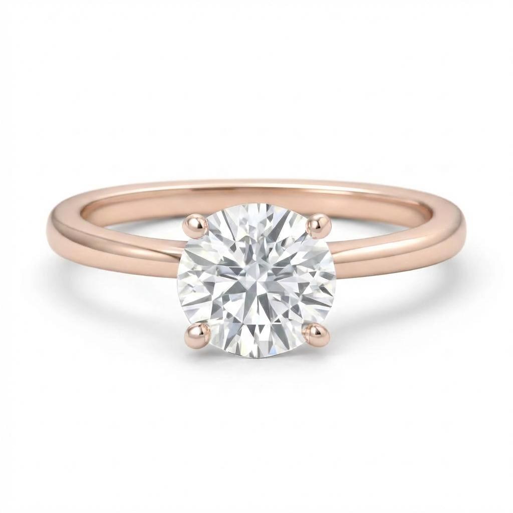 Round Cathedral Hidden Halo Ring in 18K rose gold, lab-grown diamond