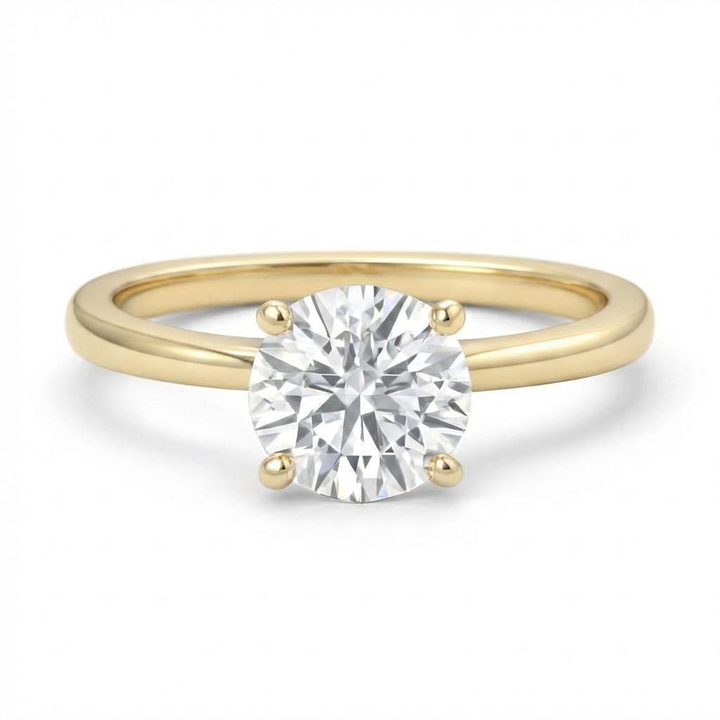 Round Cathedral Hidden Halo Ring in 18K yellow gold, lab-grown diamond