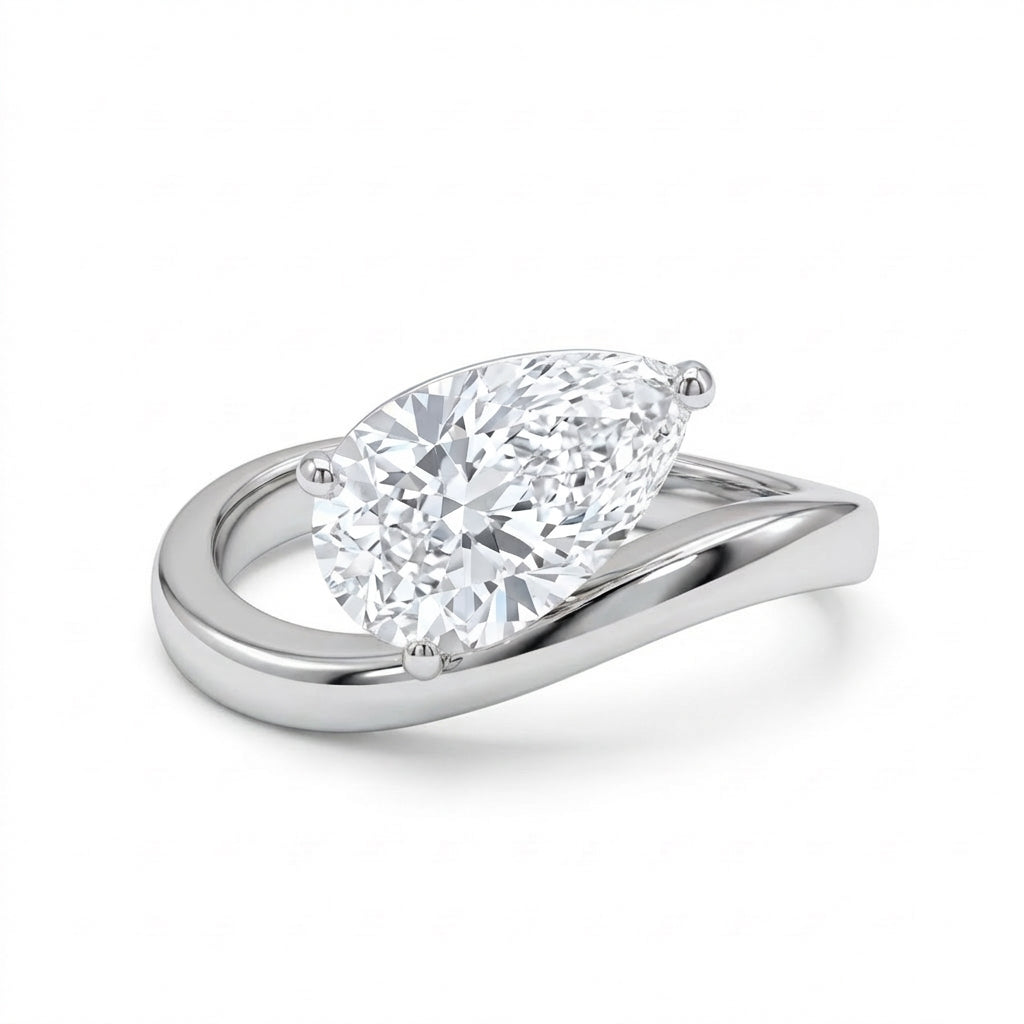 Pear Bypass Solitaire Ring in 18K white gold, lab-grown diamond