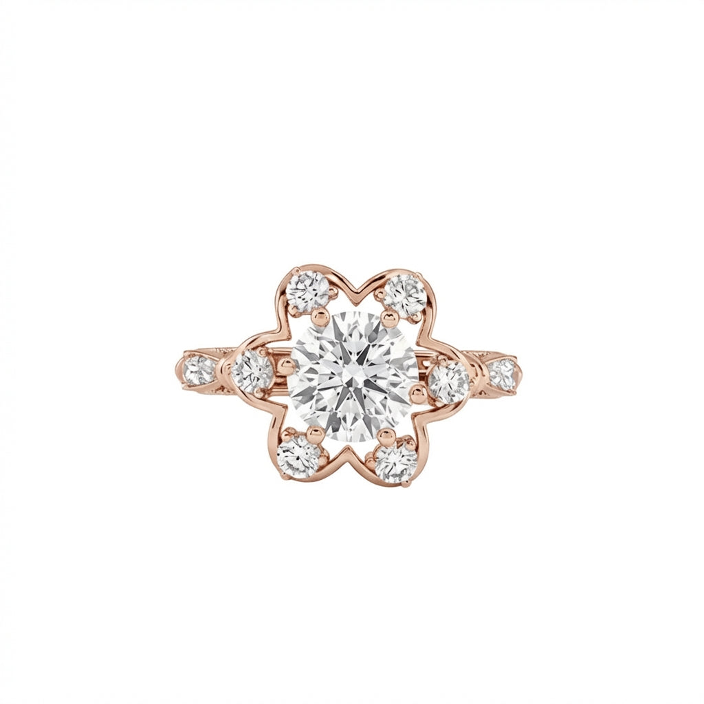 Round Floral Halo Ring in 18K rose gold, lab-grown diamond
