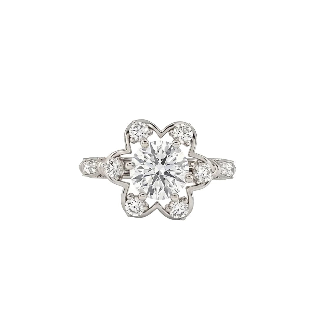 Round Floral Halo Ring in 18K white gold, lab-grown diamond