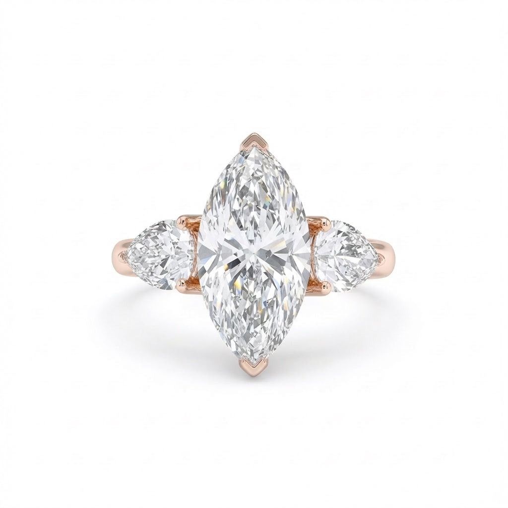 Marquise and Pear Trilogy Ring in 18K rose gold, lab-grown diamond