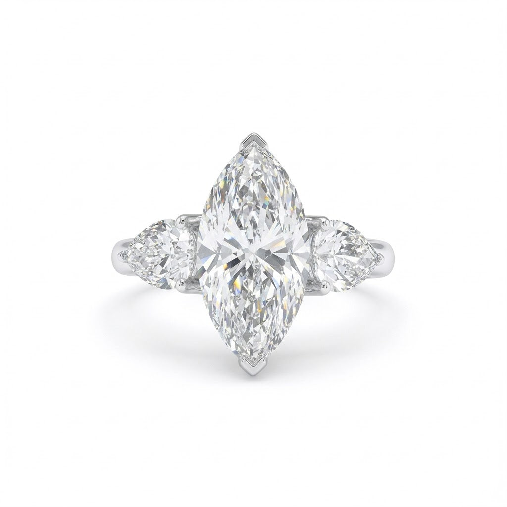 Marquise and Pear Trilogy Ring in 18K white gold, lab-grown diamond