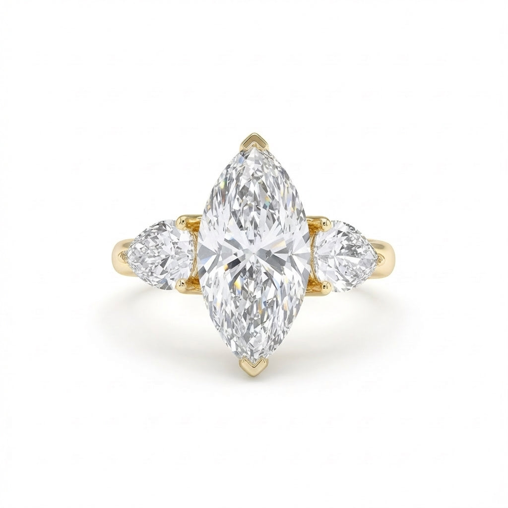 Marquise and Pear Trilogy Ring in 18K yellow gold, lab-grown diamond