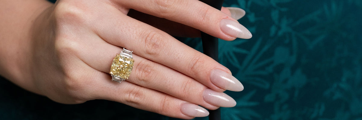 Stellar Gems lab-grown yellow diamond three-stone ring collection banner