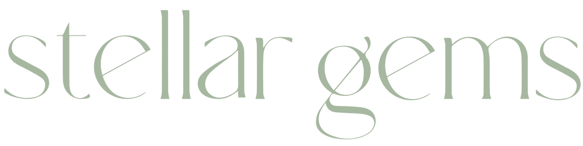 Stellar Gems wordmark logo in sage green, lab-grown diamond jewelry designed in Dubai